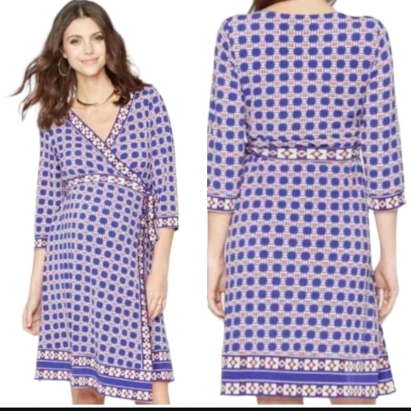 Pea In A Pod Printed Wrap Maternity Dress - Picture 1 of 3
